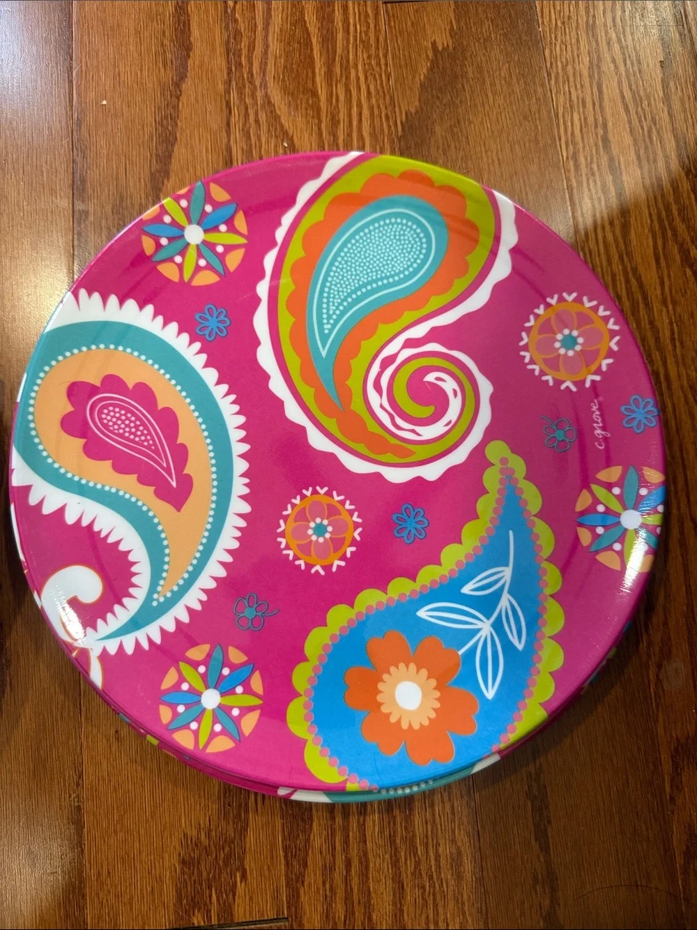 Citrus Grove Paisley Melamine Dinner Plates Lot of 15 Colorful 10” Pink & Aqua